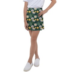 Flower Green Pattern Floral Kids  Tennis Skirt