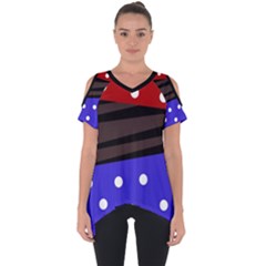 Mixed-lines-dots Black-bg Cut Out Side Drop Tee by Casemiro