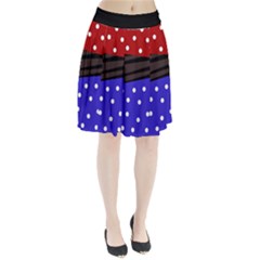 Mixed Polka Dots And Lines Pattern, Blue, Red, Brown Pleated Skirt by Casemiro
