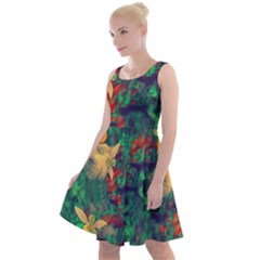 Illustrations Color Cat Flower Abstract Textures Orange Knee Length Skater Dress