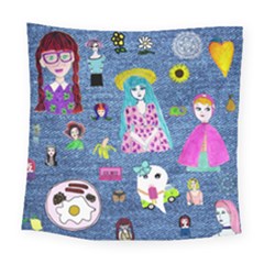 Blue Denim And Drawings Square Tapestry (large) by snowwhitegirl