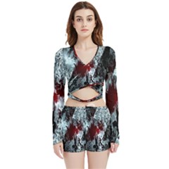 Flamelet Velvet Wrap Crop Top And Shorts Set by Sparkle