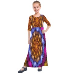 Fractal Flower Kids  Quarter Sleeve Maxi Dress by Sparkle