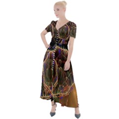 Fractal Geometry Button Up Short Sleeve Maxi Dress by Sparkle