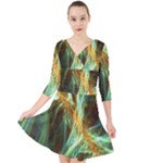 Abstract Illusion Quarter Sleeve Front Wrap Dress