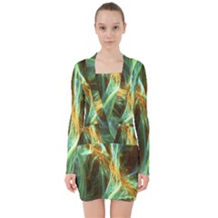 Abstract Illusion V-neck Bodycon Long Sleeve Dress by Sparkle