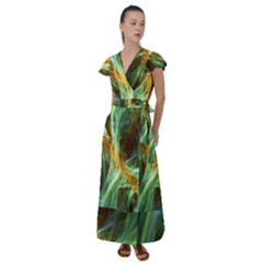 Abstract Illusion Flutter Sleeve Maxi Dress by Sparkle
