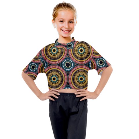 Aztec Multicolor Mandala Kids Mock Neck Tee by tmsartbazaar