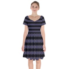 Dark Ornate Nouveau Striped Print Short Sleeve Bardot Dress by dflcprintsclothing