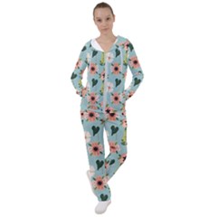 Flower White Blue Pattern Floral Women s Tracksuit by Mariart