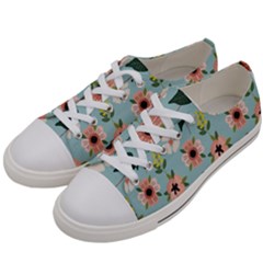 Flower White Blue Pattern Floral Women s Low Top Canvas Sneakers