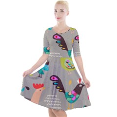 Scandinavian Birds Feather Weather Quarter Sleeve A-line Dress by andStretch