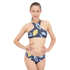 Laser Lemon Navy High Neck Bikini Set by andStretch