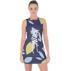 Laser Lemon Navy Lace Up Front Bodycon Dress by andStretch