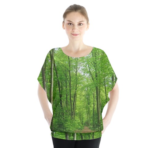 In The Forest The Fullness Of Spring, Green, Batwing Chiffon Blouse by MartinsMysteriousPhotographerShop