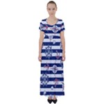 Seamless-marine-pattern High Waist Short Sleeve Maxi Dress