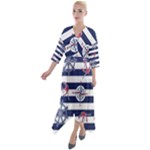 Seamless-marine-pattern Quarter Sleeve Wrap Front Maxi Dress