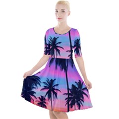 Sunset Palms Quarter Sleeve A-line Dress by goljakoff