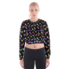 Multicolored Hands Silhouette Motif Design Cropped Sweatshirt by dflcprintsclothing