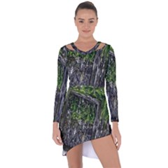 Green Glitter Squre Asymmetric Cut-out Shift Dress by Sparkle