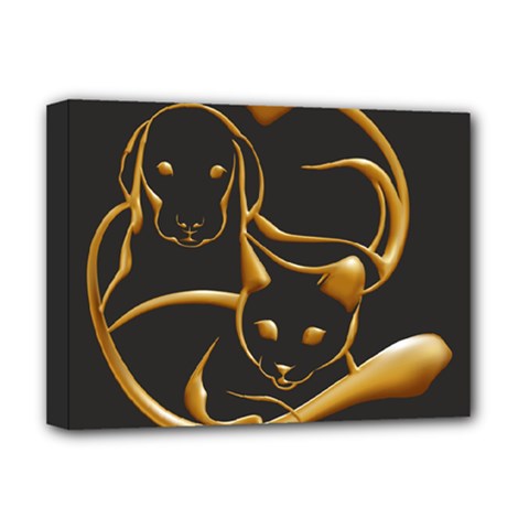 Gold Dog Cat Animal Jewel Deluxe Canvas 16  X 12  (stretched)  by HermanTelo