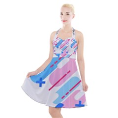 Abstract Geometric Pattern  Halter Party Swing Dress  by brightlightarts