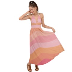 Pink Color Tints Pattern Backless Maxi Beach Dress