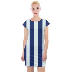 Navy In Vertical Stripes Cap Sleeve Bodycon Dress by Janetaudreywilson