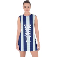 Navy In Vertical Stripes Lace Up Front Bodycon Dress by Janetaudreywilson