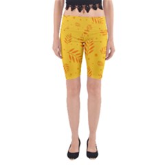 Abstract Yellow Floral Pattern Yoga Cropped Leggings by brightlightarts