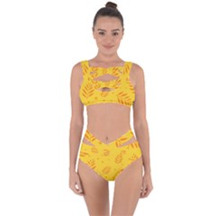 Abstract Yellow Floral Pattern Bandaged Up Bikini Set  by brightlightarts