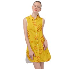 Abstract Yellow Floral Pattern Sleeveless Shirt Dress by brightlightarts