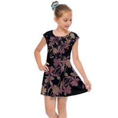 Dark Floral Ornate Print Kids  Cap Sleeve Dress by dflcprintsclothing
