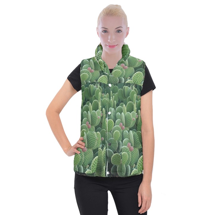 Green Cactus Women s Button Up Vest