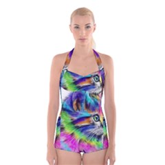 Rainbowcat Boyleg Halter Swimsuit  by Sparkle
