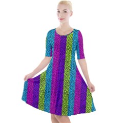 Glitter Strips Quarter Sleeve A-line Dress by Sparkle
