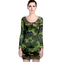 Forest Camo Pattern, Army Themed Design, Soldier Long Sleeve Bodycon Dress by Casemiro