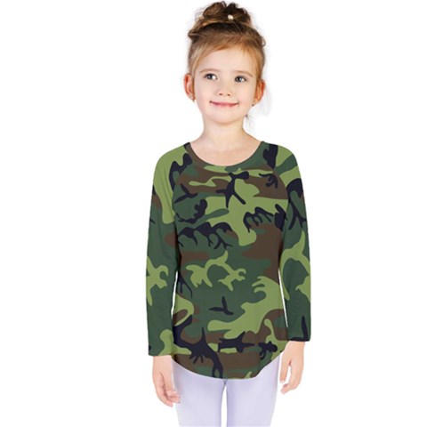 Forest Camo Pattern, Army Themed Design, Soldier Kids  Long Sleeve Tee by Casemiro