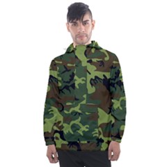 Forest Camo Pattern, Army Themed Design, Soldier Men s Front Pocket Pullover Windbreaker by Casemiro