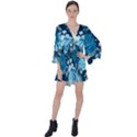 Blue Floral Print  V-Neck Flare Sleeve Mini Dress View1