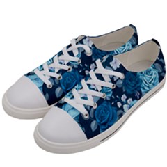 Blue Floral Print  Women s Low Top Canvas Sneakers by designsbymallika