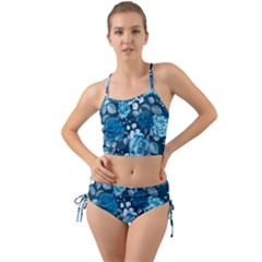 Blue Floral Print  Mini Tank Bikini Set by designsbymallika