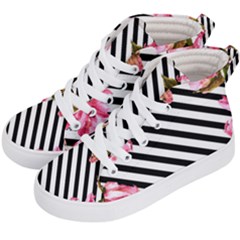 Pink Floral Stripes Kids  Hi-top Skate Sneakers by designsbymallika