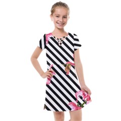Pink Floral Stripes Kids  Cross Web Dress by designsbymallika