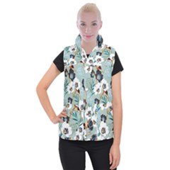 Black White Floral Print Women s Button Up Vest by designsbymallika