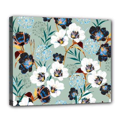 Black White Floral Print Deluxe Canvas 24  X 20  (stretched) by designsbymallika