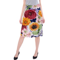 Watercolor Print Floral Design Midi Beach Skirt by designsbymallika