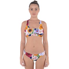 Watercolor Print Floral Design Cross Back Hipster Bikini Set by designsbymallika