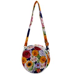 Watercolor Print Floral Design Crossbody Circle Bag by designsbymallika