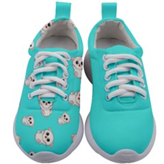 Azure Blue And Crazy Kitties Pattern, Cute Kittens, Cartoon Cats Theme Kids Athletic Shoes by Casemiro